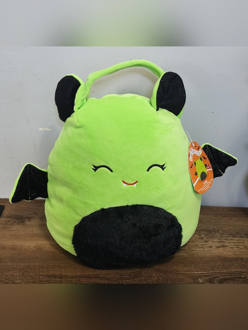 Squishmallows Plush LEAP Green & Black Bat Halloween Treat Candy Pail Bucket